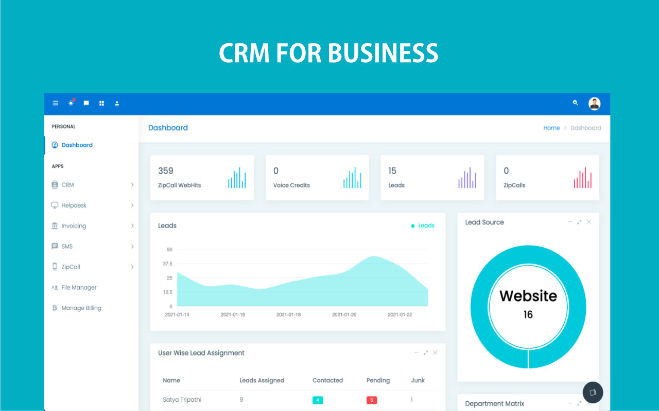ZNICRM dashboard preview