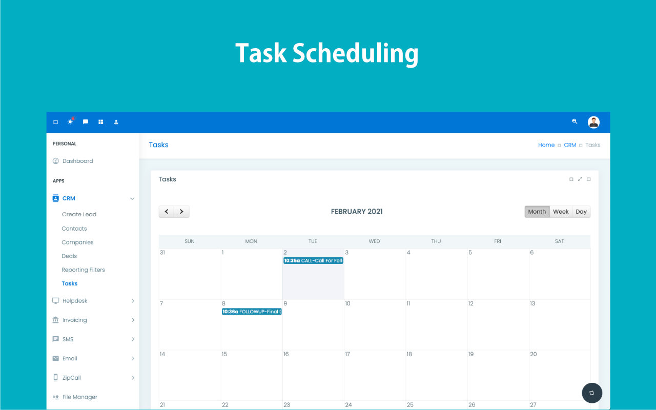 Task scheduler CRM view